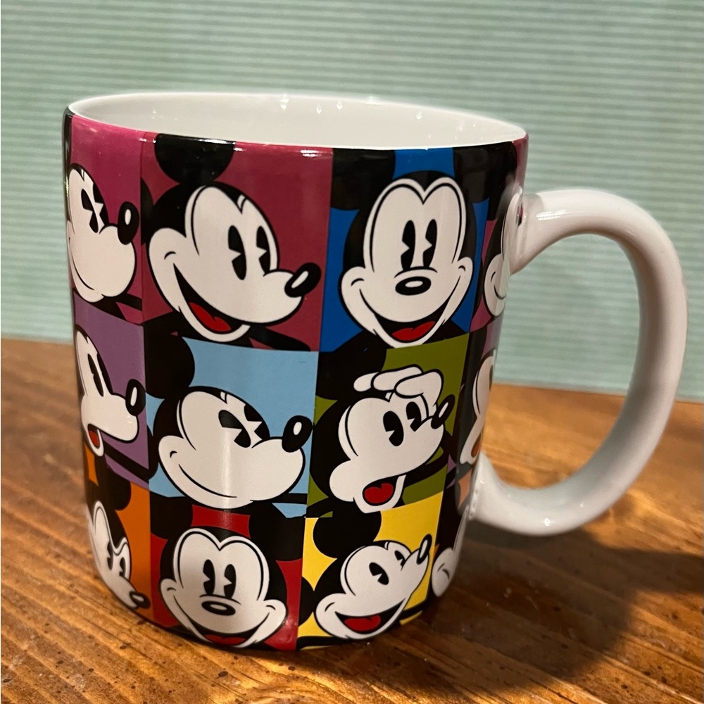 VTG Disney Store Mickey Mouse Expressions Coffee Mug Multicolor Pop Art Style